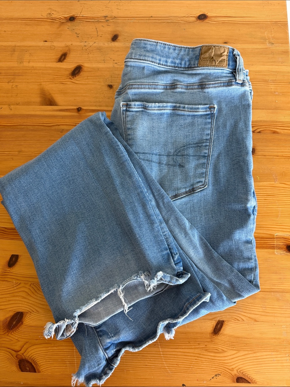 American Eagle Outfitters Light Blue Frayed Hem Wide Leg Jeans